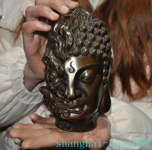 Statua testa buddha metà - buddha,