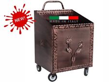 CARRELLO PORTALEGNA PORTAPELLET FERRO BATTUTO PER PELLET LEGNA 42x37x72 cm RAME