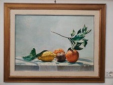 Quadro natura morta con Frutta Olio Su Tela 89 X 69 cm con cornice 