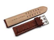 HAMILTON Watch Band Vera Pelle Alligatore Marrone Hornback 24mm Fibbia Acciaio