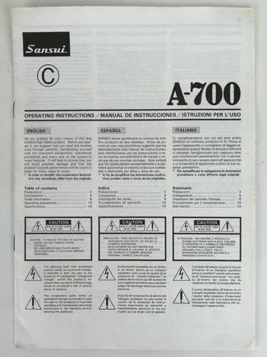 Sansui 700 manuale - sansui, a-700