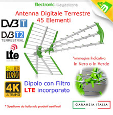 ANTENNA TV DIGITALE TERRESTRE 45 ELEMENTI UHF DVB-T2 HD ALTO GUADAGNO LTE 21-60