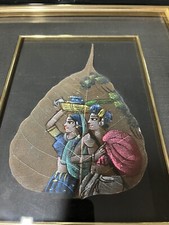 Dipinto Vintage Quadro Immagine Ritratto Donne INDIANE SU FOGLIA di PIPAL