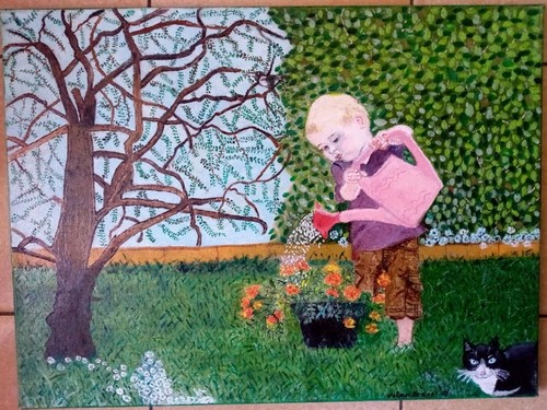Dipinto bimbo giardino - "bimbo, giardino"