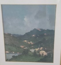 Fortunato Fontana quadro olio scena paese su  costiera