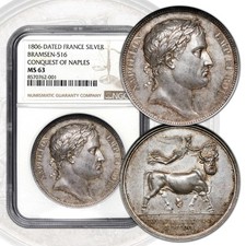FRANCIA 1806 Medaglia Argento Primo Impero Napoleone I NGC MS 63 Conquista di Napoli