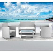 Set Polyrattan Bianco Divano 2 Sedie Tavolo Esterno Giardino Rattan Sintetico
