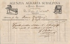 Fattura Commerciale Torino Agenzia Agraria Subalpina Enrico Barbero  1878