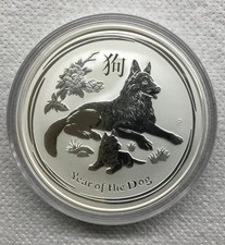 AUSTRALIA LUNAR CANE DOG 2018 - 5 ONCE 999 - 5 OZ SILVER UNZE - 8 DOLLARS
