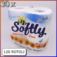 120 rotoli carta igienica 3 veli cellulosa bianca morbida non profumata wc bagno