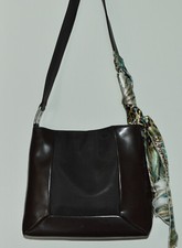 Borsa in pelle marrone con foulard Vintage da giorno tre scomparti interni