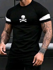 T-shirt estiva da uomo a manica corta con stampa semplice e girocollo 2XL