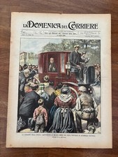 domenica del corriere  L'ARCIVESCOVO DI MILANO IN AUTOMOBILE ELETTRICA NEL 1903