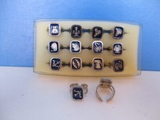 STOCK 120 ANELLI ARGENTATI LACCATI SEGNI ZODIACO REGOLABILI VINTAGE