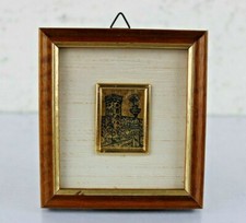 Piccolo Quadro con CASTELLO Fatto a mano su Foglia Oro Cornice in Legno VINTAGE