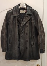Schott US740N Peacoat 40 M USA Black Leather Pea Jacket US 740N 36 38 Coat 