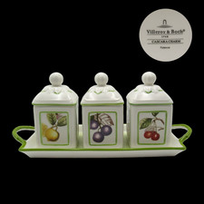 Villeroy & Boch Cascara Charm 3 Barattoli Barattoli Confettura con Vassoio Set Giardino Francese Raro