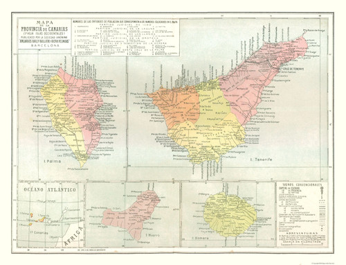 Mappa storica isole canarie - -,