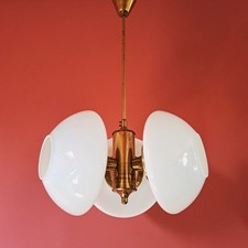 Lampadario ottone metà secolo opalino vetro latte globo sputnik lampada a sospensione