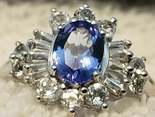 Anello di fidanzamento donna zaffiro e baguette creato in laboratorio 3 ct oro bianco 14 carati over