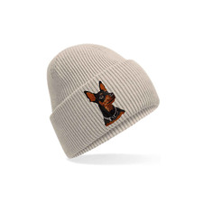 MINIATURE PINSCHER DOG EMBROIDERED BEANIE 13 COLOURS GIFT BOX RECYCLED POLYESTER