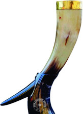 Tazza in Corno Vichingo Con Supporto in Corno E Bordo in Ottone, Regalo Di Natal