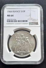 1968 FRANCIA argento 10 franchi NGC MS 64