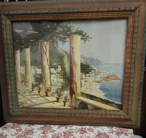 Quadro olio tavoletta con - su,
