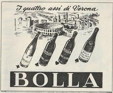 PUBBLICITA 1957 VINI BOLLA VERONA QUATTRO ASSI BARDOLINO RECIOTO SOAVE 
