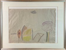 Mario Francesconi (Viareggio 1934) Dipinto Quadro Tecnica Mista su Carta Cornice