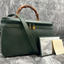 GUCCI 003.122.2491 Borsa a tracolla in bambù a 2 vie Vanity Green Leather...