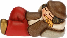 , Pastore Dormiente in Ceramica Decorata a Mano, Colore Rosso, Linea Presepe Cla