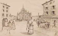 Cartolina - Milano - Piazza del Duomo - Illustratore R. Gusmaroli - 1950 ca.