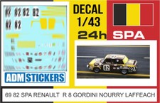 69 82 DECAL 1/43 24H SPA 1969 82 RENAULT R8 GORDINI NOURRY  LAFFEACH
