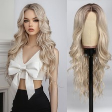 Parrucca biondo platino - piccolo pizzo frontale misto capelli umani argento bianco ondulato ricci