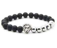 Bracciale Braccialetto Pietra anello collan Nero Argento Leone Uomo Donna Unisex