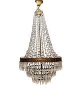 Lampadario A Cascata Stile Impero Francese Cristallo E Ottone