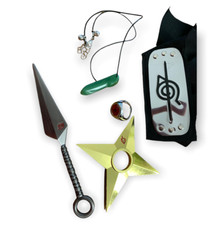 Set Accessori Cosplay Naruto Shippuden: Fascia, Kunai, Shuriken, Anello