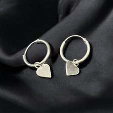 Cerchietti da lobo canna tubolare con pendente Cuore Argento Sterling 925