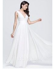 Abito da sposa lungo in tessuto di seta con scollo a V e pieghe, taglia UK...