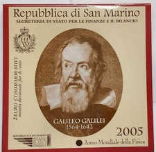 San Marino 2 euro 2005 Galileo Galilei Confezione Perfetta