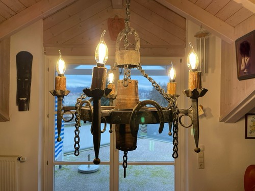 Lampadario rustico legno - , ruota