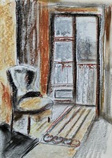 Poltrona quadro inchiostro pastello olio originale 8x12" moderna quercia arte da parete