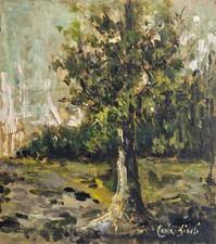 Dipinto Olio su tavola Sidoli Carla Alberta 1919-1984 Paesaggio bosco originale