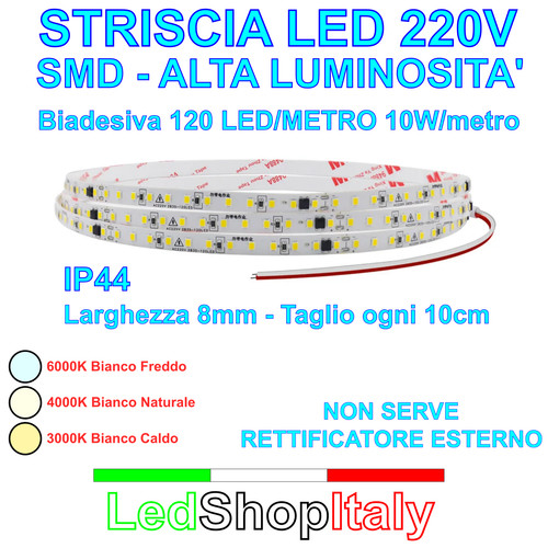 Striscia led 220v smd 10w - striscia,