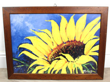 Quadro con Cornice 57x42 in Legno STAMPA Girasole Firmato Vintage Sfondo Blu