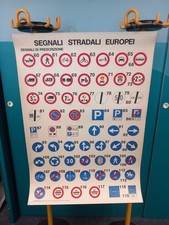 Cartellone scuola guida vintage – "Segnali stradali Europei" anni ‘60/70