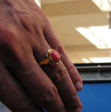 ANELLO CAMMEO CORALLO ROSSO MOLTO GRANDE 7,5 TENUTA Artigianale Intagliato a Mano  
