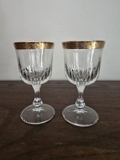 Calici cristallo cordiali vintage lotto di 2 calici 4 13/16” oro bordo dorato pergamena