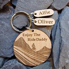 PERSONALISED HANDMADE MTB WOODEN KEYRING - MOUNTAIN BIKE ACCESSORY DADDY DAD